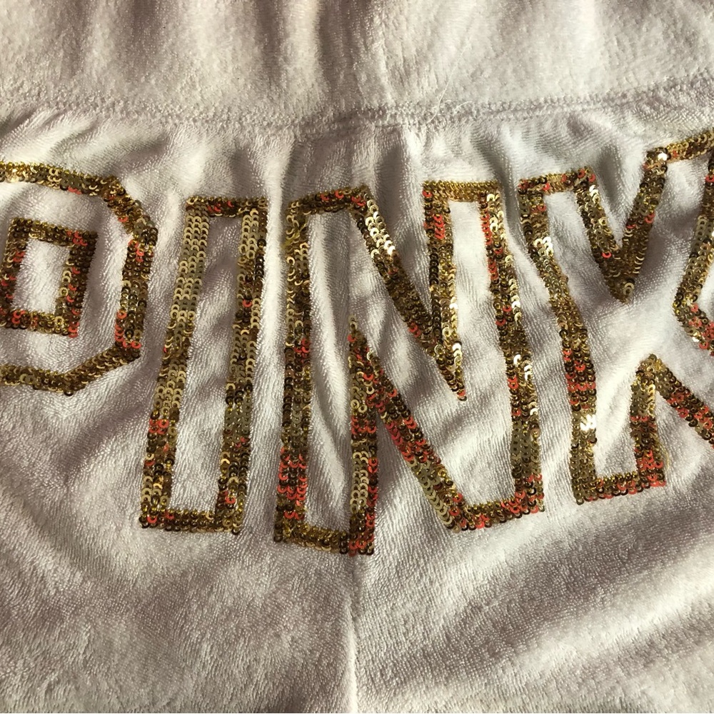 2012 Victoria secret pink White Shorts with Gold Sequin Spell-out PINK' Logo - Picture 2 of 7